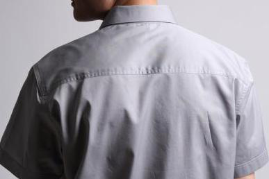 灰色短袖純棉吸汗工作服訂做細節(jié)圖